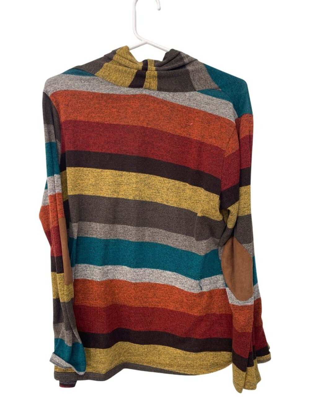Éloges Cardigan Sweater XL Elbow Patch Open Front Long Sleeve Multicolor Stripes - Picture 3 of 7